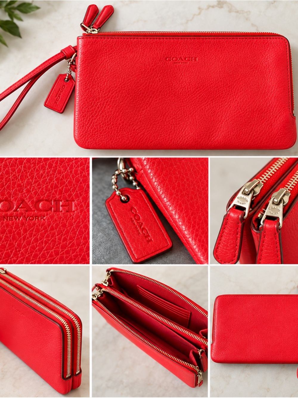 Coach Red Leather Double Zip Wristlet Wristlet